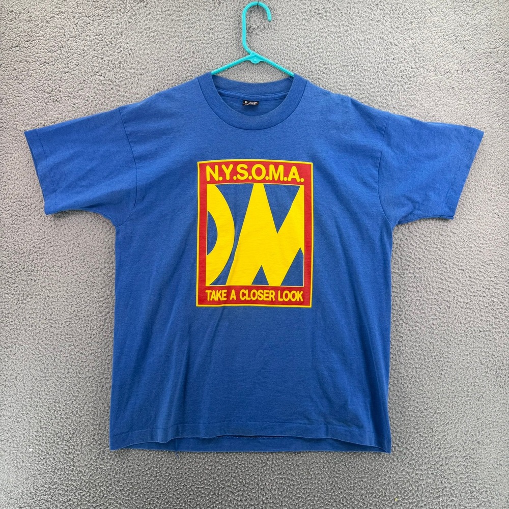 VTG 90s Fruit of the Loom Best NYSOMA Take A Closer Look Shirt XL Blue USA READ